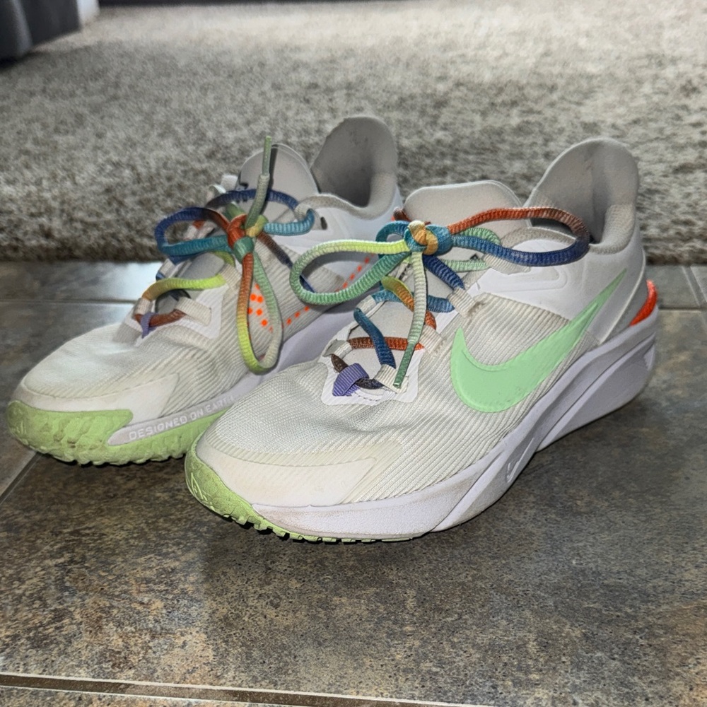 Nike Kids' White and Green Sneakers with Multicolor Accents